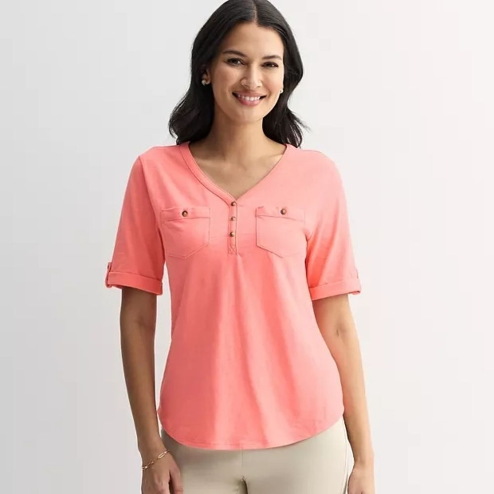 Croft & Barrow Coral Button-Front Blouse